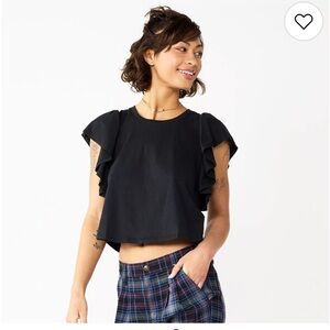 Black Ruffle Sleeve Crop Top